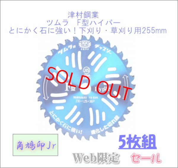 5枚まとめ買いお徳価格！とにかく石に強い！津村鋼業 ツムラ F型ハイパー 草刈りチップソー 255mm 下刈 草刈り用 超軽量タイプ 刈払い機用 5枚