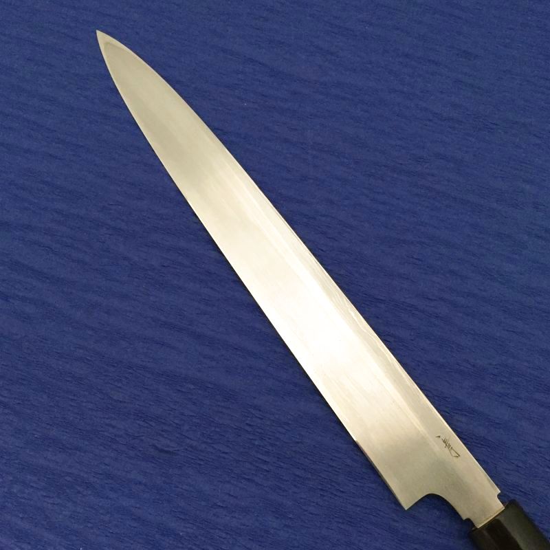 本鍛錬　柳刃包丁　青鋼　刃渡り28.5cm　鞘付き　波紋でてます。柳刃